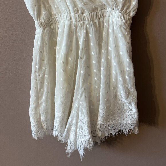Women's M Show Me Your Mumu Olympia Romper White Chiffon Polka Dot Lined - Picture 5 of 12